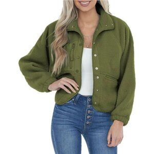Womens Winter Coats Fleece Faux Fur Jacket Green